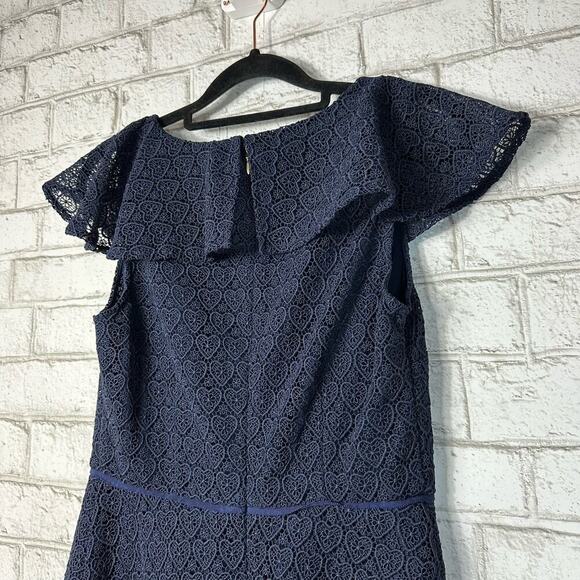 Draper James Blue Dress Heart Lace Flounce Shoulder Ruffle A-Line Knee Length 2 - Picture 7 of 7